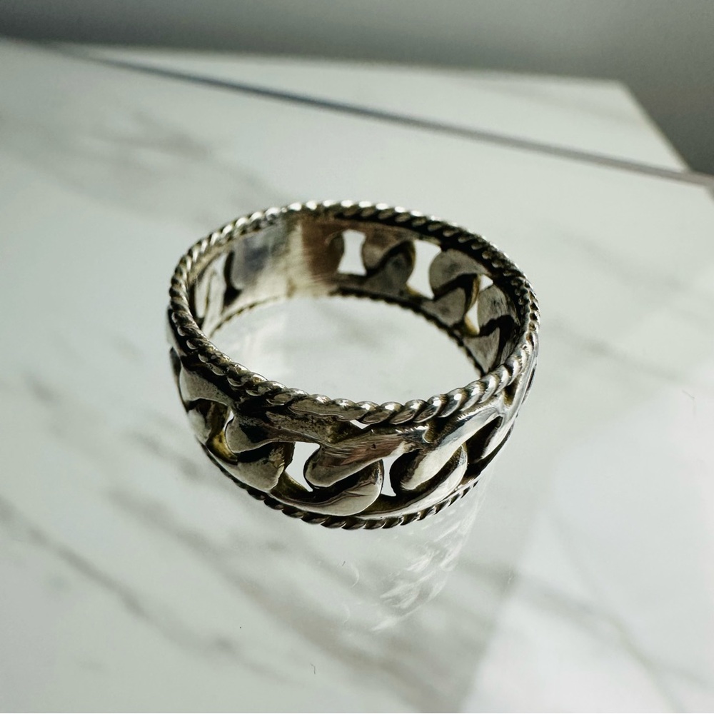 Vintage 925 Sterling Silver Wide Chain-Link Band Ring, Size 7.5 - Picture 6 of 9